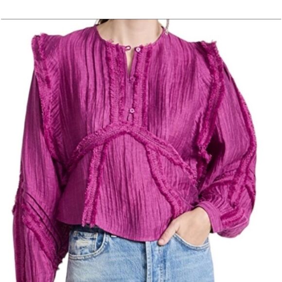 IRO Paris Camer Pleated Long Sleeve Blouse in Purple - Picture 1 of 7